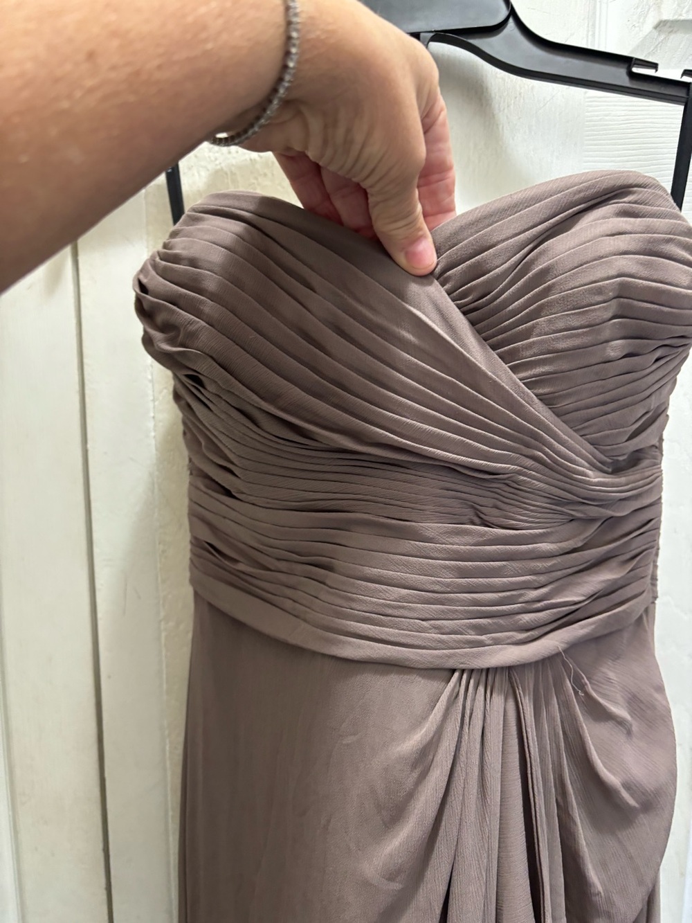 Watters and watters Strapless Ruched Taupe Evening Dress